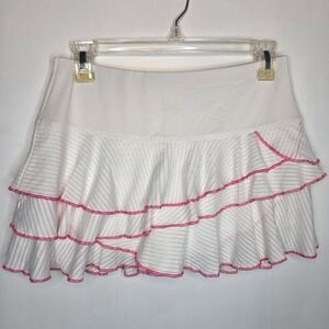 Lucky in Love White and Pink Tiered Mini Skirt